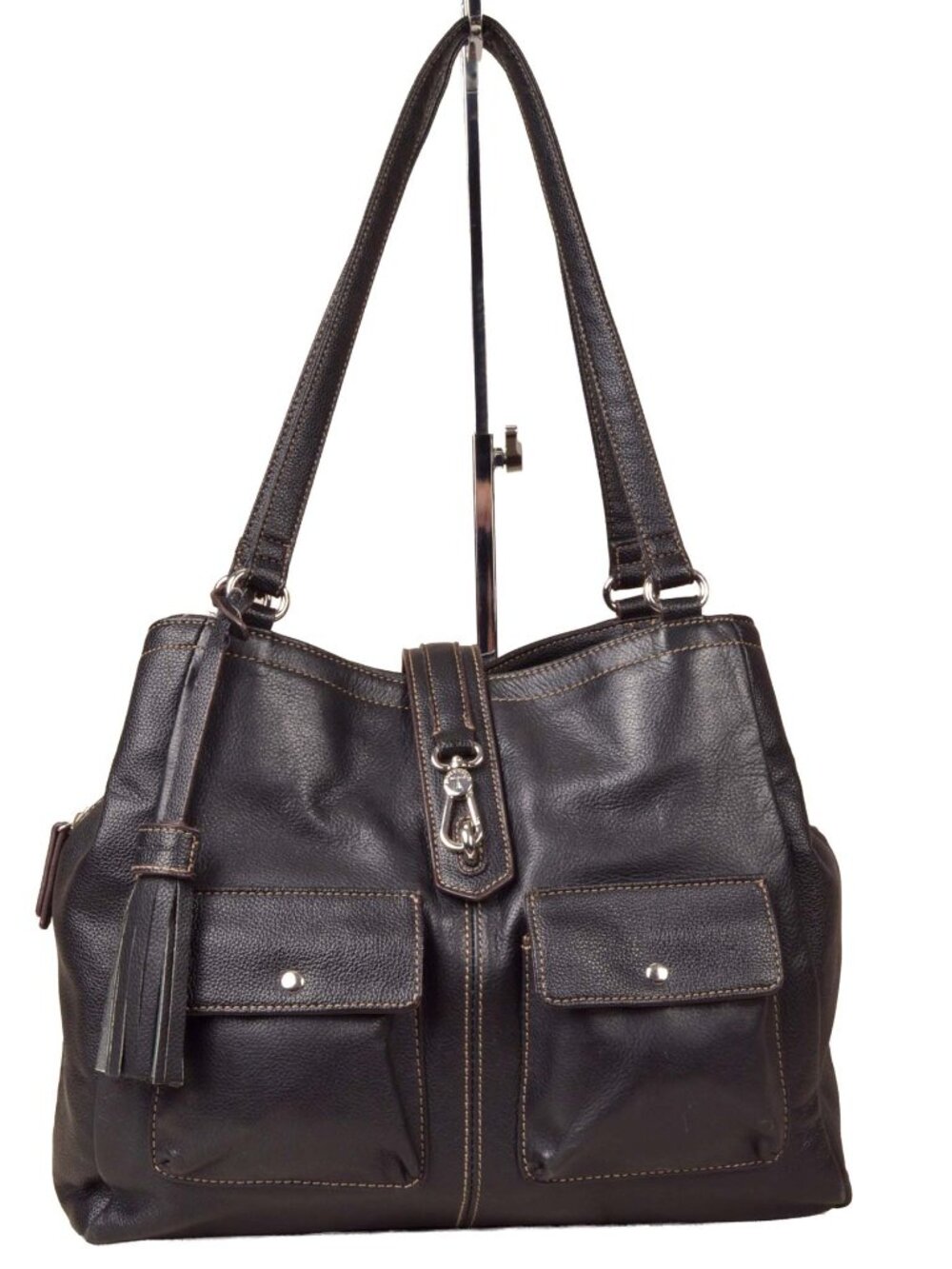 Tignanello Black Pebbled Leather Shoulder Bag